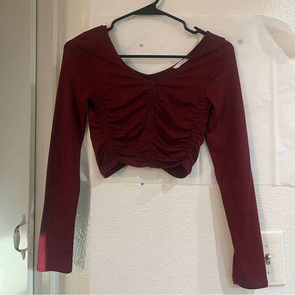 Timing Burgundy Ruched Crop Top